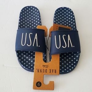 RAE DUNN U.S.A. Navy Blue Slides sz 9 NWT